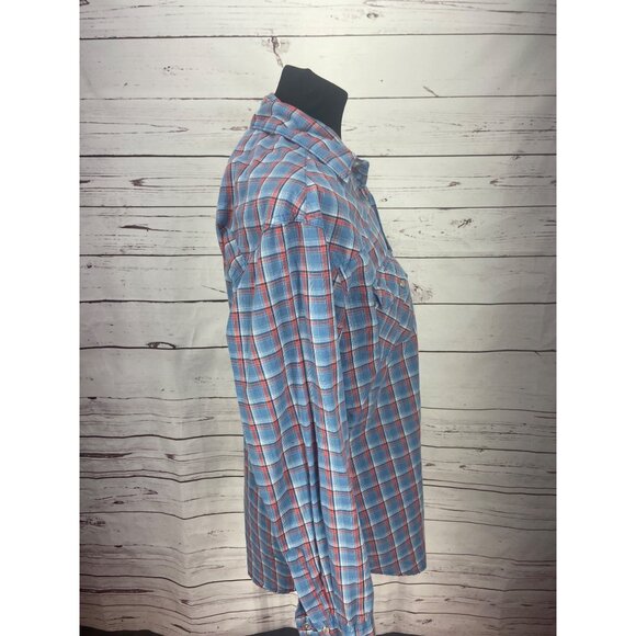 Men's Blue Red‎ Plaid Wrangler Shirt White Pearl Snap Closure Long Sleeve Cowboy - Picture 2 of 7